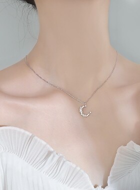 韩版小众闪钻月亮锁骨链女款