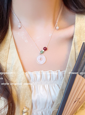 新中式天然石抽拉可调锁骨链