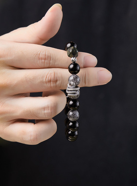 若缘黑曜石灵蛇纯银手串男款