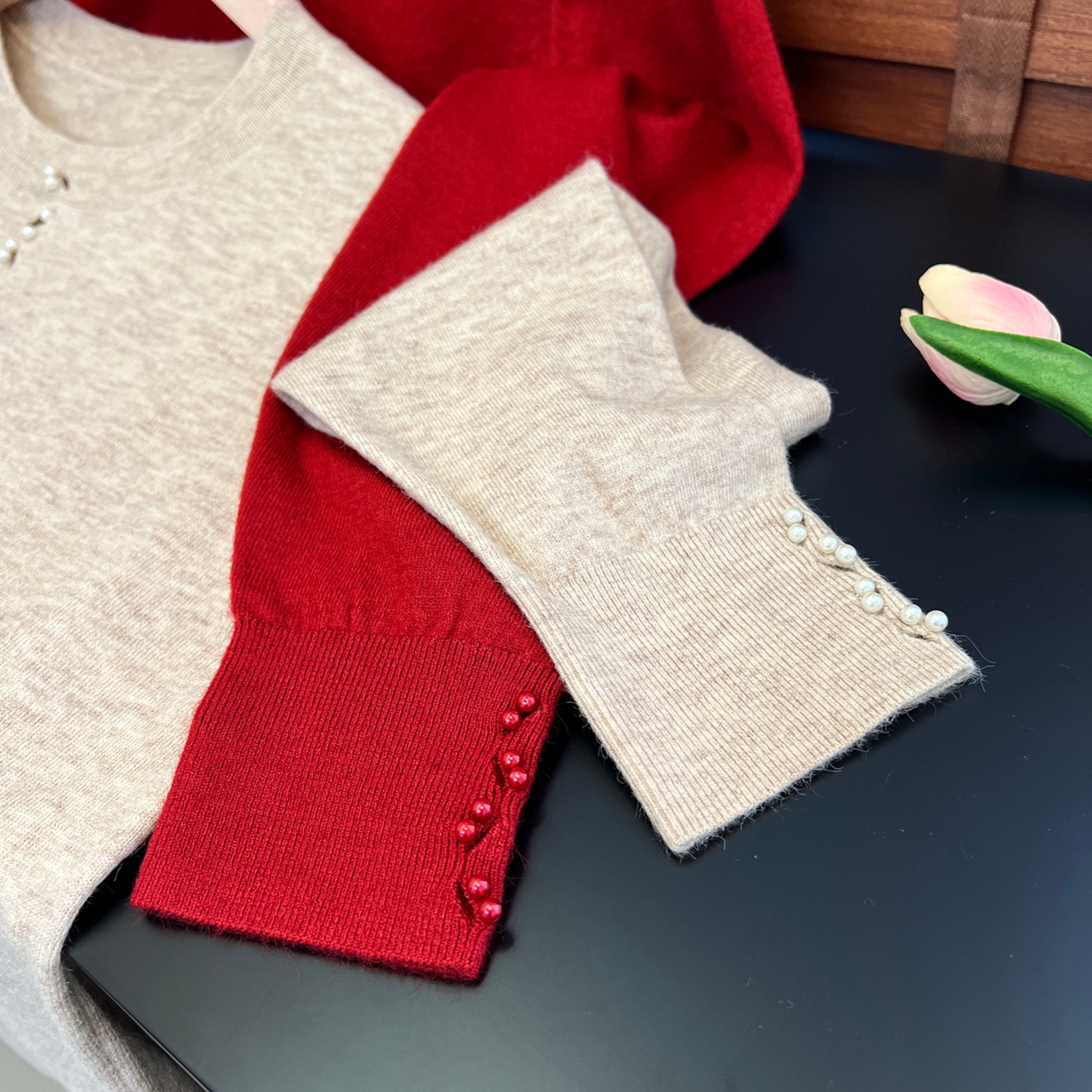 妈妈装秋季新款针织上衣时尚中老年女装春秋款打底衫长袖洋气毛衣 - 图1