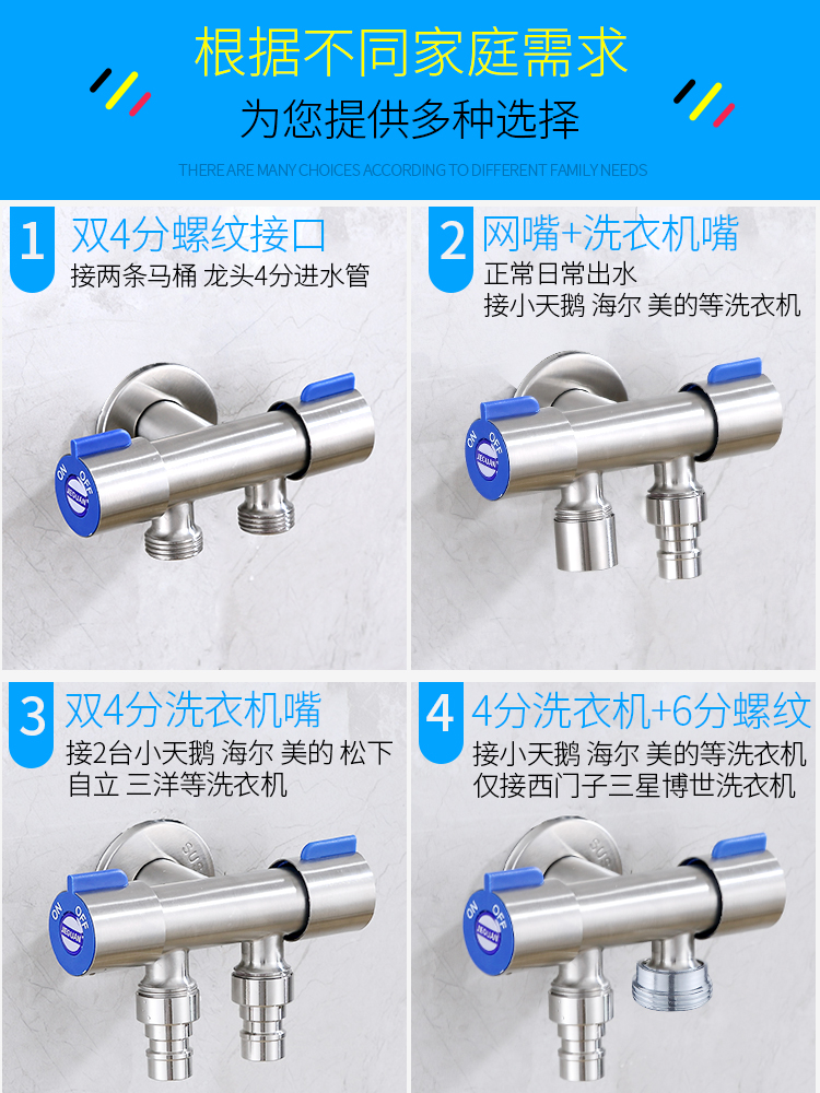 多功能三角阀自来水一通二分水阀转接头多用三通开关双出水口-图1