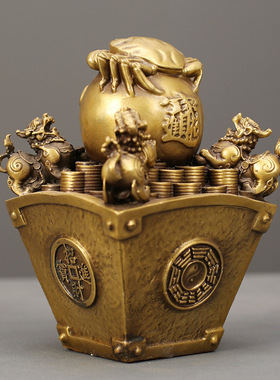 纯黄铜四方纳财日进斗金吉祥物摆件装饰品家居客厅店铺开业办公室