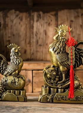 纯黄铜鸡摆件招财镇宅吉祥物生肖金公鸡家居客厅玄关办公室工艺品
