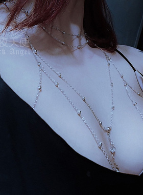 欧美时尚闪钻bikini身体链性感镶钻胸链饰品女海边拍照衣服配饰