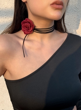 项圈项链玫瑰轻奢结婚颈链发带玫瑰花女款绑带飘带绑绳锁骨链绑发