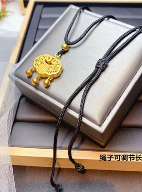 国风女平安锁金色锁饰品福字长命锁平安锁项链宝宝锁福锁编绳镂空