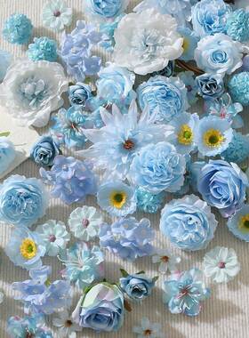 温柔奶天蓝多品种仿真花材包手工胸花发夹室内软装插花绢花头