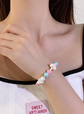 可爱风花朵送人小礼物爱心串珠手链糖果色精致手饰夏日缤纷彩色