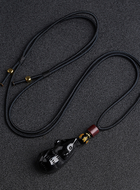 天然黑曜石白水晶金曜石可爱小老鼠项链生肖吊坠黑水晶情侣挂坠