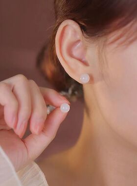简约耳钉纯银古典中国风和田玉女