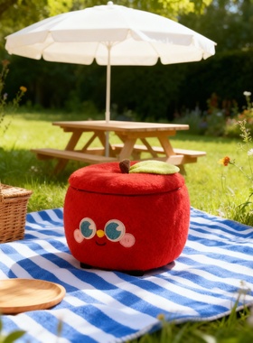可爱苹果造型毛绒野餐收纳凳