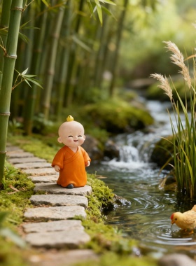 禅意小和尚毛绒手工钥匙扣摆件