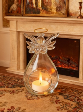 欧式复古玻璃天使烛台蕾丝桌布