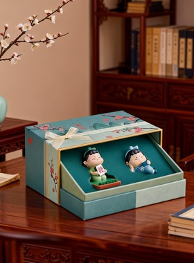 卡通梅花收纳盒摆件一对