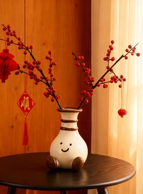 国风陶瓷笑脸花瓶桌面摆件