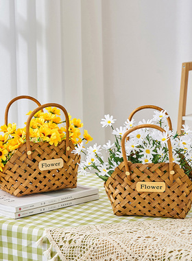 向日葵仿真花竹编花篮家居饰品