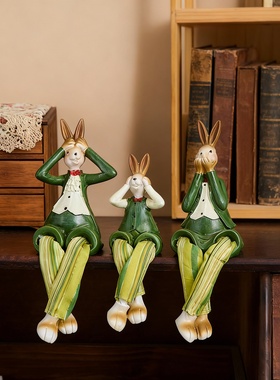 手工陶瓷兔子摆件可爱家居装饰