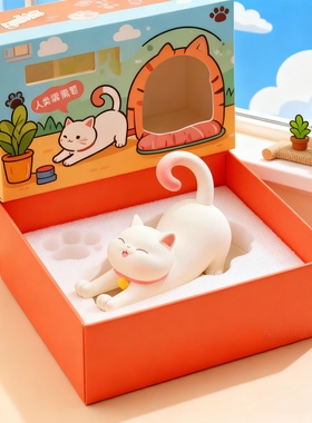 可爱白色猫咪桌面摆件礼盒装