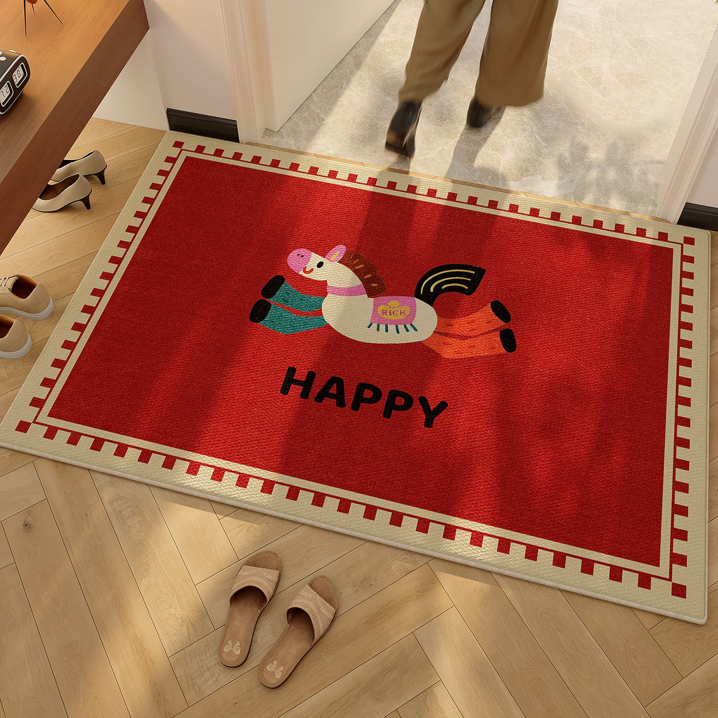 红色新年地垫2026新款卡通喜庆大门口吸水脚垫家用入户防滑门垫,淘宝优惠券,粉丝福利购,淘宝优惠卷