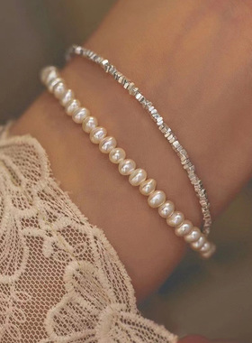 s925纯银双层珍珠碎银子手链