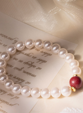 新款朱砂本命年手串手链 弹力绳新中式国风女珍珠手镯日常百搭女