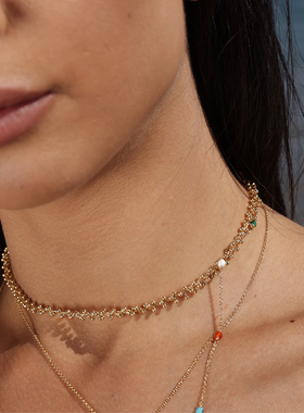 【双11】JFB法国进口18K厚包金珠珠串项链波西米亚度假叠戴锁骨链