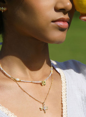 JFB法国进口蜻蜓18K厚包金耳钉吊坠项链法式田园少女精致通勤首饰