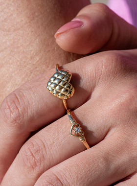 JFB复古18K厚包金爱心戒指吊坠女