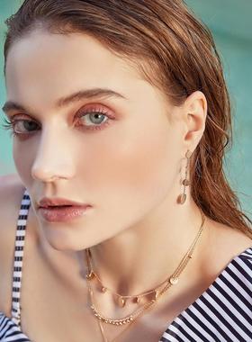 JFB法国进口露珠片18K厚包金项链耳钉波西米亚度假风叠戴锁骨链