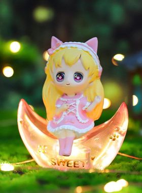 面女孩沧海小灯月亮礼品创意装饰