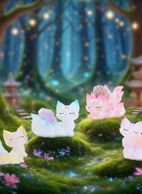 盲盒装饰品水晶石潮玩文创九尾狐