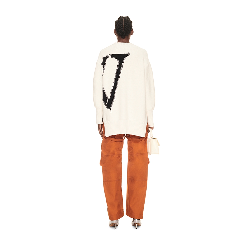 OFF-WHITE OW大号logo女士奶油色宽松圆领衫毛衣 - 图2