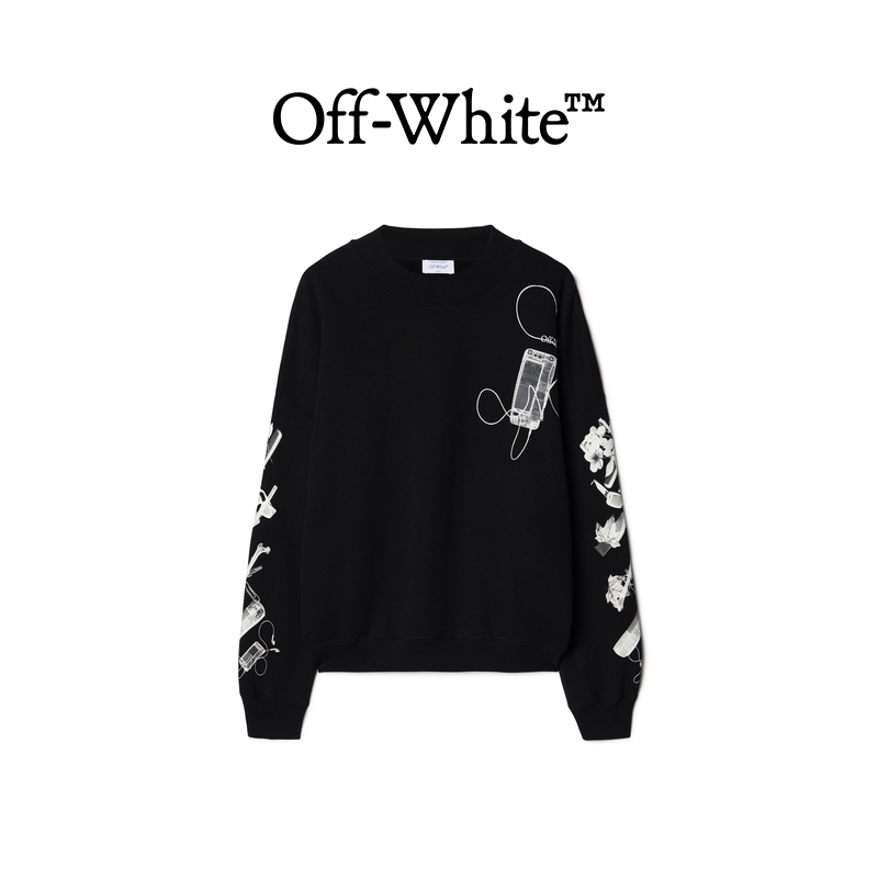 【年中5折起】OFF-WHITE 男女同款扫描箭头超大版型圆领卫衣