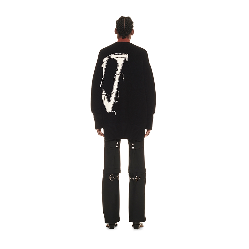 OFF-WHITE OW大号logo女士黑色宽松毛衣羊毛开衫 - 图2