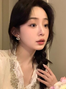 韦雪同款闪锆CD后挂式珍珠耳钉女