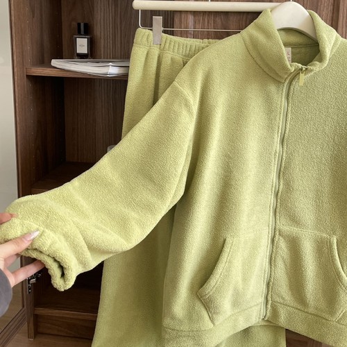 雪粒绒情侣睡衣女春秋冬季加厚拉链套软绵绵保暖男士家居服可外穿 - 图1