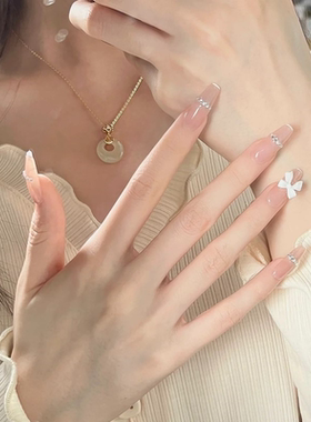 平安扣项链s999纯银和田玉保福牌吊坠锁骨链七夕情人节礼物送女友