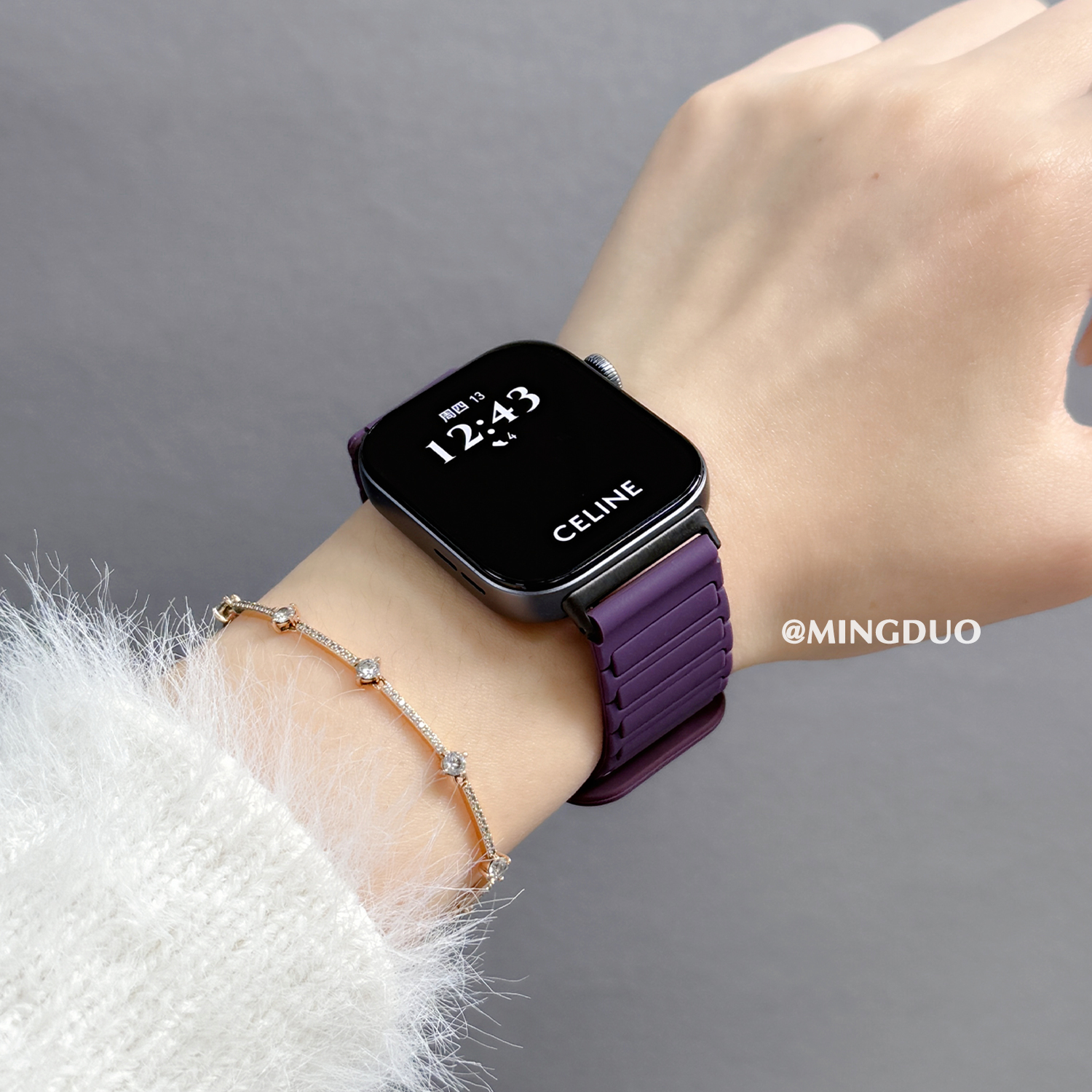 梅紫色适用小米手环9pro表带8pro腕带三株磁吸硅胶智能红米手表redmiwatch6/5/4女运动时尚透气nfc表链替换带 - 图0