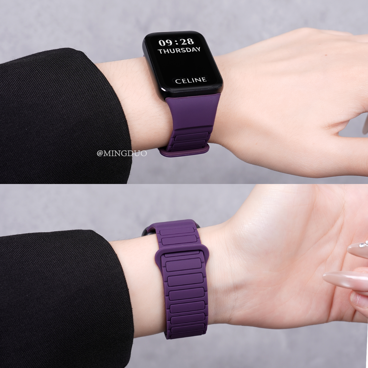 新款梅紫色适用小米手环9Pro表带8Pro手表专用一体腕带红米watch6/5硅胶女款redmi4磁吸男智能运动秋冬替换带 - 图0