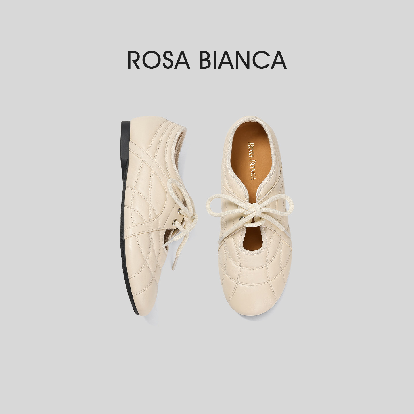 Rosa Bianca米白色平底浅口单鞋女2026新款春季真皮圆头玛丽珍鞋,淘宝优惠券,粉丝福利购,淘宝优惠卷