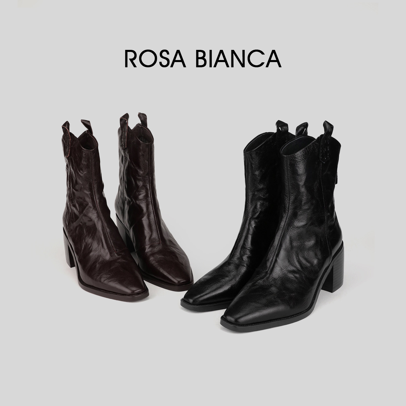 rosabianca手抓纹羊皮短靴尖头高跟休闲后拉链时装靴西部靴,淘宝优惠券,粉丝福利购,淘宝优惠卷