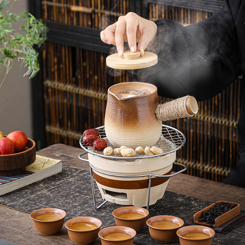 创意便捷包围炉煮茶炭炉罐罐侧把壶家用粗陶耐高温炭火户外烤奶罐,淘宝优惠券,粉丝福利购,淘宝优惠卷