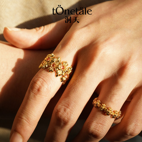 洞天TONETALE弗朗花宽戒高级感女戒指法式时尚精致气质开口指环 - 图1