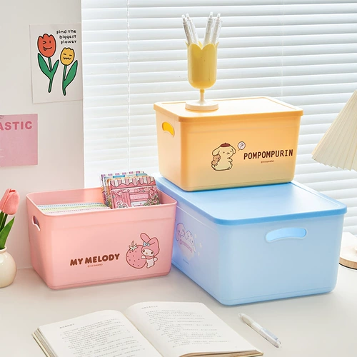 Sanrio, милая система хранения, настольная коробка для хранения, игра с едой, игрушка, крышка для домашнего использования, пластиковый ящик для хранения