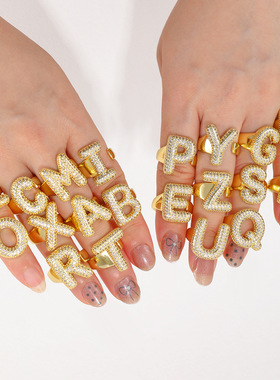 跨境亚马逊热卖跨境欧美复古26个泡泡气球字母戒指个性嘻哈胖乎乎