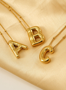 亚马逊 希音热销跨境光面字母项链胖乎乎爆款欧美时尚简约锁骨链