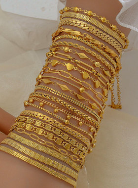 跨境不锈钢多层手链基础款日常叠戴套装轻奢百搭钛钢真空电镀INS