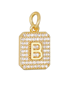 跨境轻奢铜镶满锆26英文字母吊坠个性时尚百搭方形方块字母项链