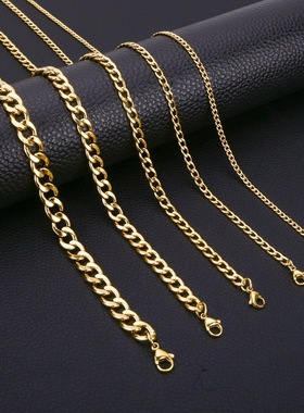 3mm/4mm/5mm/7mm/9mm不锈钢NK古巴项链电镀金色钢色几何元素