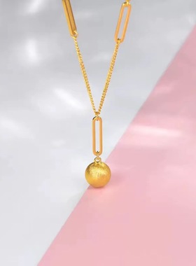 2023年金球回形针设计钛钢项链18k金电镀女直播爆款项链